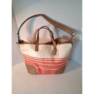 Coach Purse Hadley Variegated Striped Duffle F29921 Coral Handbag Leather Strap